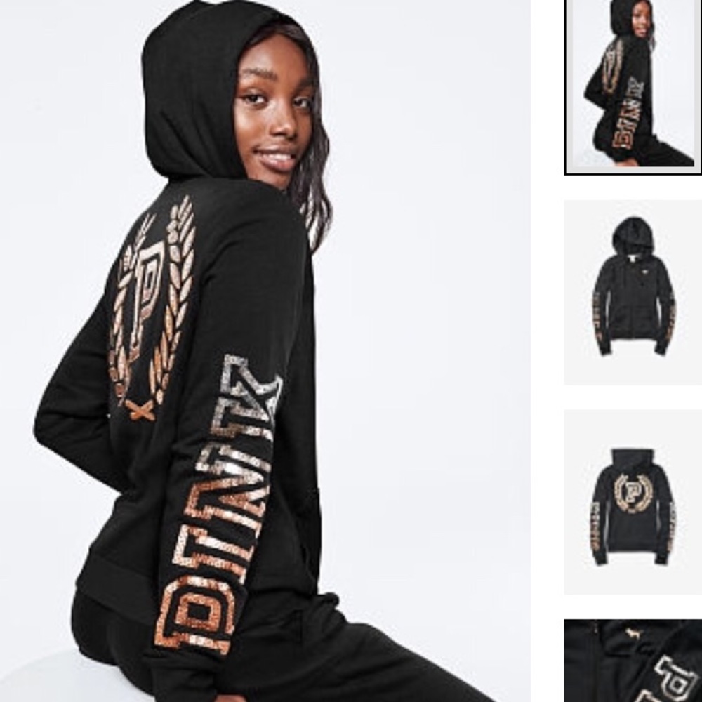 Pink ombré bling full zip hoodie sz XS